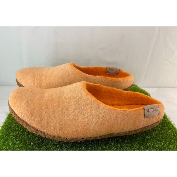 New Handmade Felted Wool Slippers By Pandarai Size 35 Made In Kyrgyzstan Orange - Picture 4 of 9